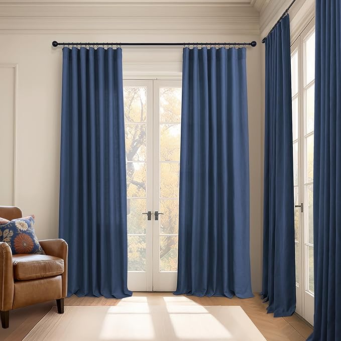 Navy Curtains 38 Inch Wide for Living Room 2 Panels Set Back Tab Rod Pocket Light Filtering Semi Sheer Linen Skinny Small Dark Blue Curtain for Windows Bedroom Closet Doors Nautical Width 38 x 96 Long