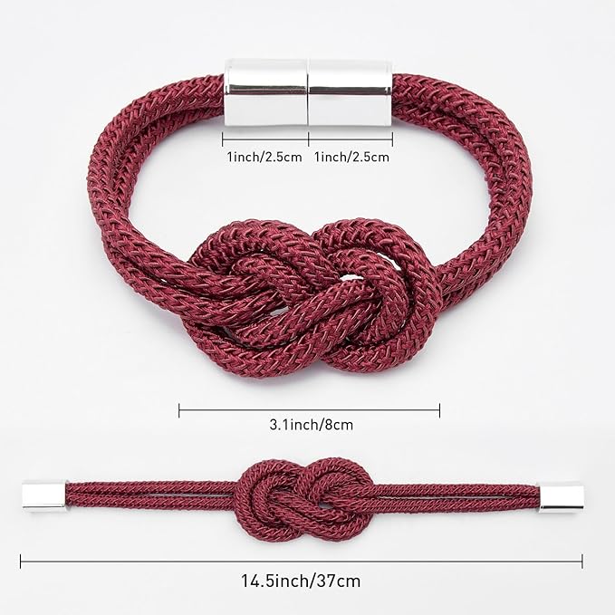 NICEEC 2 Pack Mini Magnetic Curtain Tiebacks Nordic Simple Style Drape Tie Backs Elegant Hand Weave Rope Knot Decorative Curtain Holdbacks for Home & Office Thin Window Drapery (Wine Red)