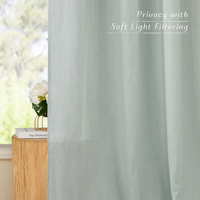 NICETOWN Sage Green Linen Kitchen Window Curtains Over Sink, Grommet Thick Linen Sage Green Short Window Treatments Privacy Assured with Light Filtering for Bedroom/Bathroom, W34 x L36, 2 Panels