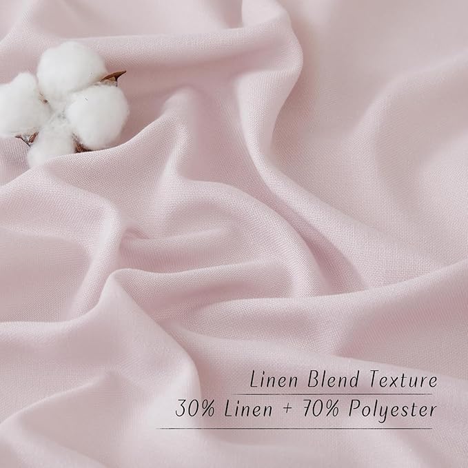 NICETOWN Blush Pink Linen Curtains for Kitchen, Thick Flax Small Window Treatments Semi Sheer Privacy Assured with Light Through for Cafe/Bathroom, W55 x L132, 2 Panels