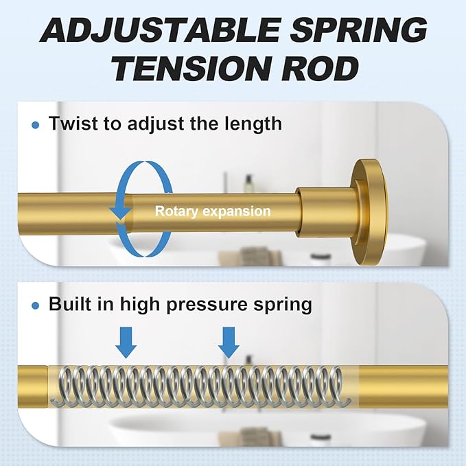 CorkLatta Gold Shower Curtain Rod 31 to 104 Inch,1 Inch Diameter Adjustable Spring Tension Curtain Rod No Drilling Stainless Steel Telescoping Rod,No Rust