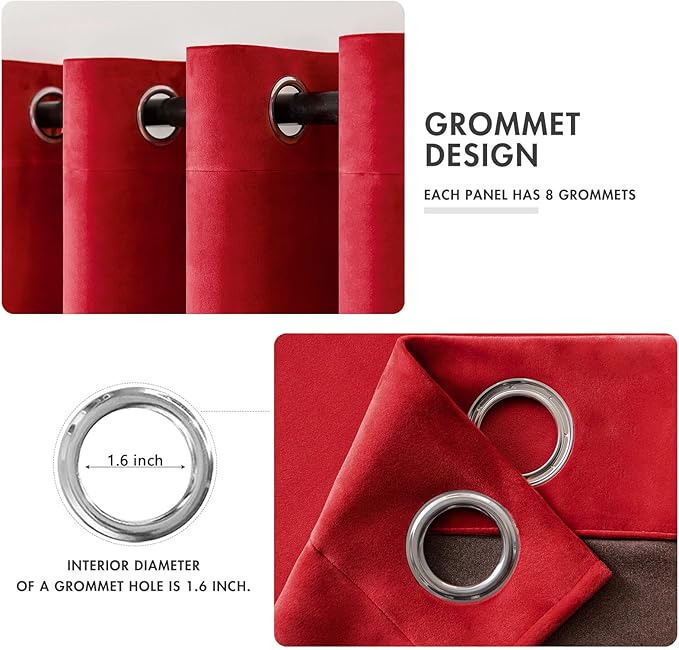 MIULEE Christmas Red Velvet Curtains Elegant Grommet Curtains Thermal Insulated Soundproof Room Darkening Curtains/Drapes for Classical Living Room Bedroom Decor 52 x 63 Inch Set of 2
