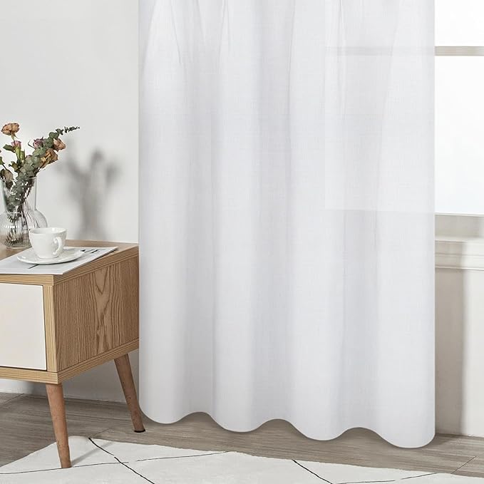 FRAMICS Farmhouse Cotton Linen Curtains, Boho Button Panels, 52"W x 63"L, Black, 2 Panels
