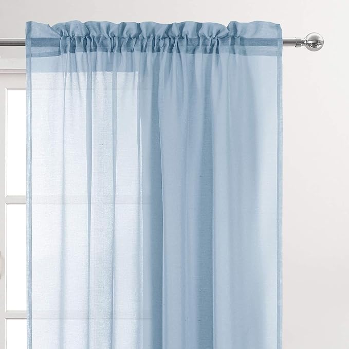 DWCN Sky Blue Sheer Curtains Semi Transparent Voile Rod Pocket Curtains for Bedroom and Living Room, 42 x 63 inches Long, Set of 2 Panels