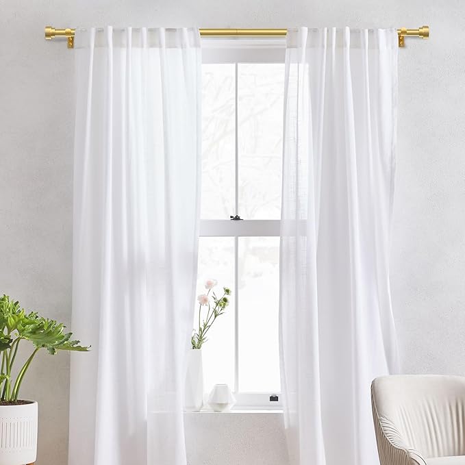 IFELS 2 Pack Heavy Duty Curtain Rods for Windows 48 to 84 Inch, 1 Inch Gold Adjustable Curtain Rod Set with Easy Installation and Modern Design (A1,Gold,30-90",2Pack)