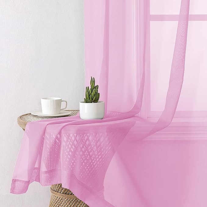 Lecloud Light Pink Sheer Curtains 78 Inches Long 2 Panels Set, Soft Voile Light Filtering Curtain, Airy Window Drapes with Rod Pocket for Living Room Bedroom Dining Room, Each Panel 42" W x 78" L