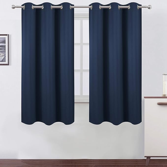 LEMOMO Navy Blue Thermal Blackout Curtains/38 x 63 Inch/Set of 2 Panels Room Darkening Curtains for Bedroom