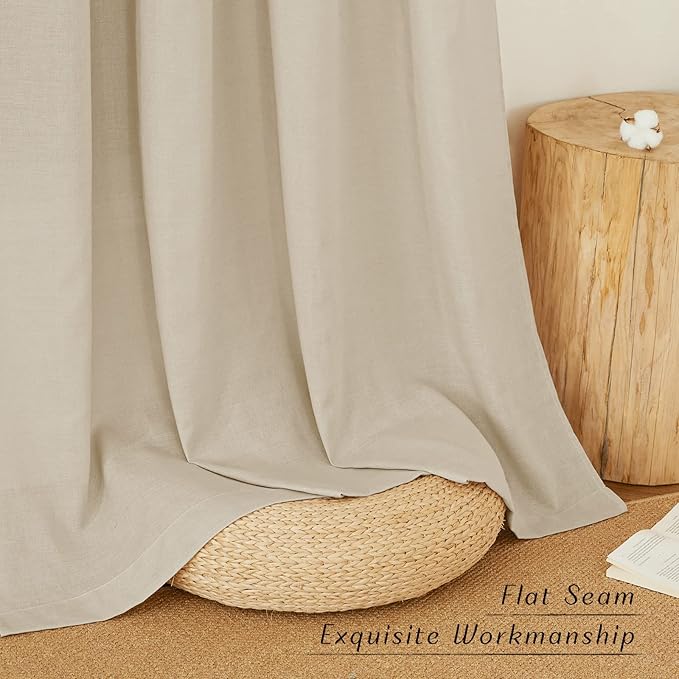 NICETOWN Linen Flax Semi Sheer Curtains 94" Length, Grommet Window Treatments Privacy Added with Light Penetration Vertical Drapes for Loft/Home Office, Angora, W55 x L94, 2 Panels