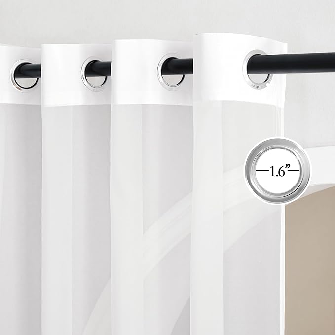 NICETOWN Sheer Curtains 120 inches Length for Windows, Grommet Top Elegant Voile Textured Window Treatment for Sliding Glass Door/Bedroom/Living Room, Ivory, W54 x L120, 1 Pair