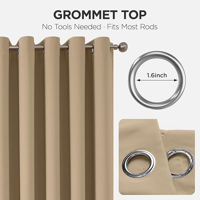 Joydeco Blackout Door Curtain for Doorway Privacy 80 Inches Long, Grommet Closet Curtain for Open Closet, Room Divider for Bedroom Living Room (Light Beige, 32Wx80L, 1 Panel)