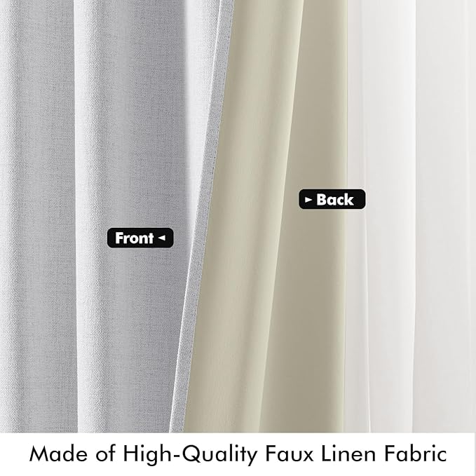MIULEE 100% Blackout Linen Curtains for Bedroom, Grayish White Solid Luxury Decor Thermal Insulation Room Darkening Drapes for Living Room Nursery Back Tab Rod Pocket 42 x 84 Inches, 2 Panels