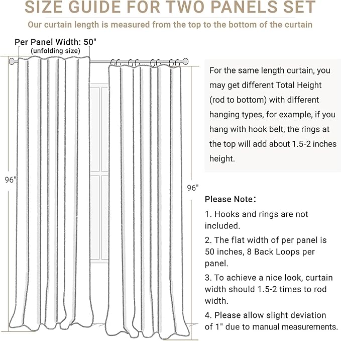 100% Blackout Shield Creamy Peach Linen Blackout Curtains for Bedroom 90 Inches Long, Back Tab/Rod Pocket Living Room Drapes, Thermal Insulated Blackout Curtains 2 Panels Set, 50" W x 90" L