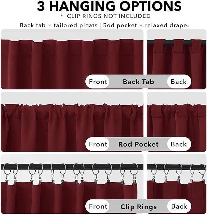 Deconovo Blackout Curtains, Thermal Insulated, W70 x L108 2 Panels, Back Tab, Machine Washable, Room-Darkening Drapes for Bedroom/Living Room Burgundy Red