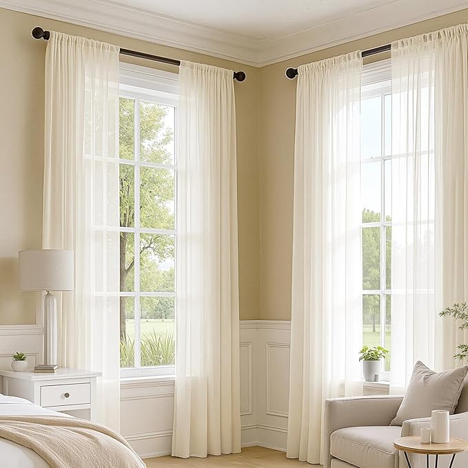 MIULEE Butter Cream Sheer Curtains 84 Inches Long, 4 Panels Set, Rod Pocket Voile Drapes Light Filtering and Semi Transparent, Elegant Window Treatments for Bedroom Living Room,42 x 84 Inches