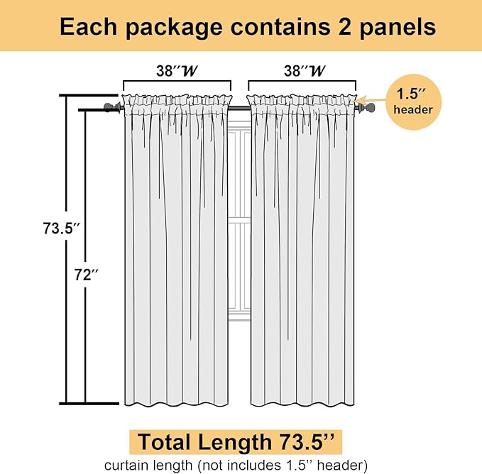 Lecloud Leia Jacquard Textured Sheer Navy Blue Curtains 72 Inches Long 2 Panels, Airy & Breathable Clip Leaf Semi Voile Curtain for Living Room, Dual Rod Pockets Farmhouse Bedroom Drapes, 38W x 72L