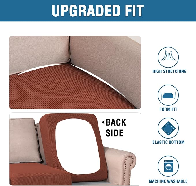 H.VERSAILTEX High Stretch Couch Cushion Covers,Chair Sofa Seat Slipcovers Couch Cushion Cover Stretch Furniture Protector for Kids, Pets(2 Packs Cushion Loveseat Covers, Rust)
