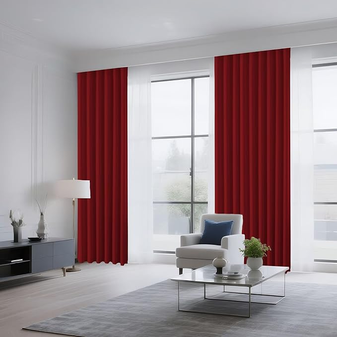 CUCRAF Red Blackout Curtains 63 inch Length 2 Panels Set, Rod Pocket Room Darkening Drapes for Bedroom Living Room, Insulated Thermal Light Blocking Window Curtain (W52 x L63 Inch)