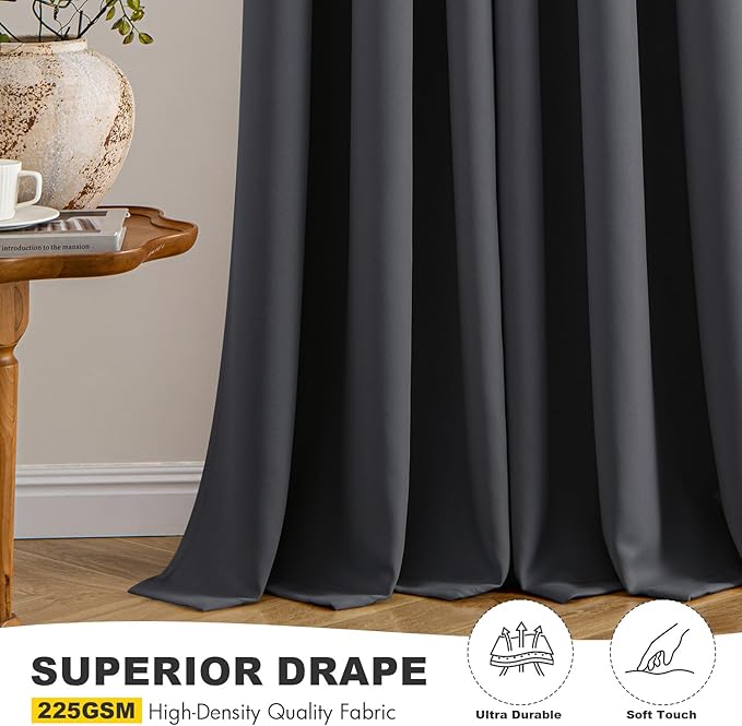 MIULEE Dark Grey Blackout Curtains for Bedroom Living Room 84 Inches Long 2 Panels, Thermal Insulated Room Darkening Drapes Solid Grommet Noise Reduction Light Blocking Window Treatments 40x84 Inch