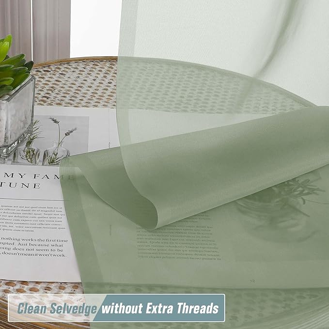 Sage Green Valances for Windows 14 inch Length 2 Panels, Small Voile Sheer Curtains for Bathroom, Soft Fabric Lightweight Light Filtering Kitchen Curtains, Dual Rod Pocket, 2x42Wx14L Inches