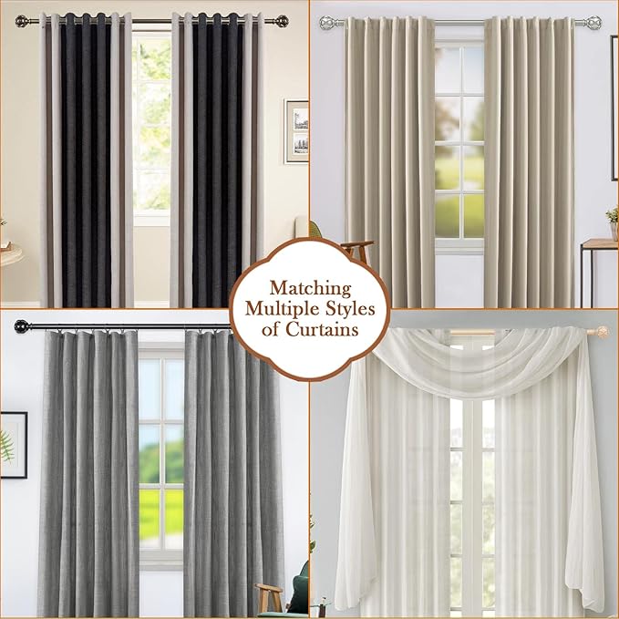 KAMANINA 1 Inch Curtain Rod Telescoping Single Drapery Rod 36 to 72 Inches (3-6 Feet), Black Curtain Rods for Windows 24 to 68 Inches, Netted Texture Finials