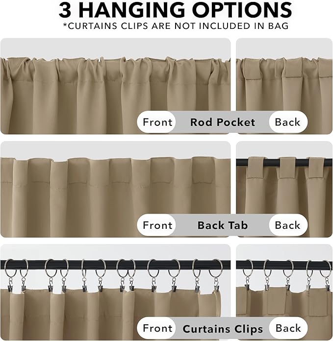 Deconovo Blackout Curtains for Kitchen Window Back Tab and Rod Pocket Curtains Room Darkening Curtains 52Wx45L Inch Khaki 2 Panels