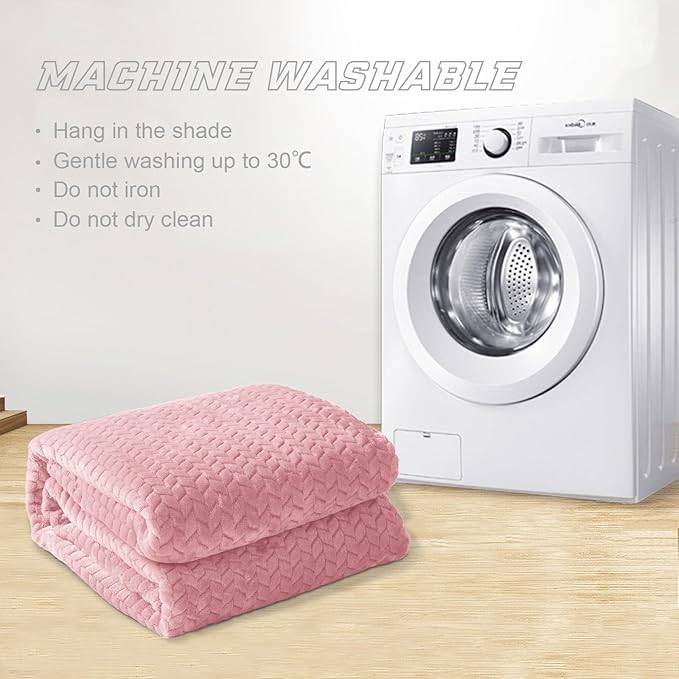 Exclusivo Mezcla Fleece Twin Size Blanket for Bed, 90x66 Inches Soft Cozy Jacquard Flannel Blankets, Lightweight Fuzzy Plush Warm for Women, Pink