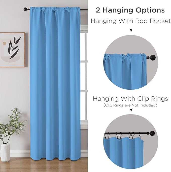 CUCRAF Light Blue Blackout Curtains 96 inch Length 2 Panels Set, Rod Pocket Room Darkening Drapes for Bedroom Living Room, Insulated Thermal Light Blocking Window Curtain (W52 x L96 Inch)