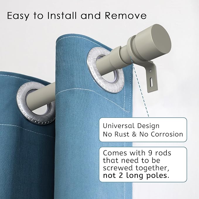 Byondeth Curtain Rods for Windows 16 to 144 Inches Adjustable Length 1 Inch Diameter Window Curtain Rod with Aluminium End Cap, Brushed Nickel