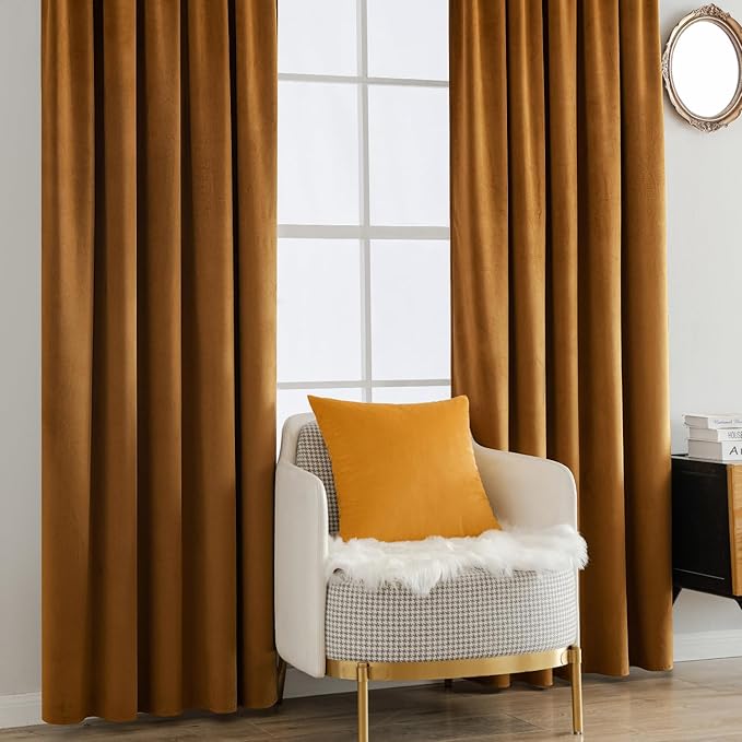 MIULEE Velvet Curtains 108 inches - Luxury Blackout Curtains for Bedroom Living Room Thermal Insulated Super Soft Window Drapes Rod Pocket & Back Tab, Gold Brown, W52 x L108 inches, 2 Panels