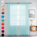 youleyar Solid Sheer Rod Pocket Curtain Voile Draperies 2 Panels White Beige Black Grey Ivory 52 Inch Width 63 Inch Long 1 Pair for Kitchen Bedroom Children Living Room Yard (Sky Blue,52Wｘ63L)