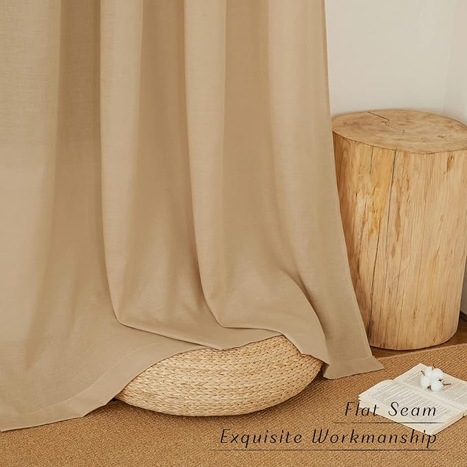 NICETOWN Linen Burlap Window Curtains 84 inches Long, Grommet Thick Linen Blend Window Treatments Privacy Assured with Light Filtering for Bedroom/Living Room, W42 x L84