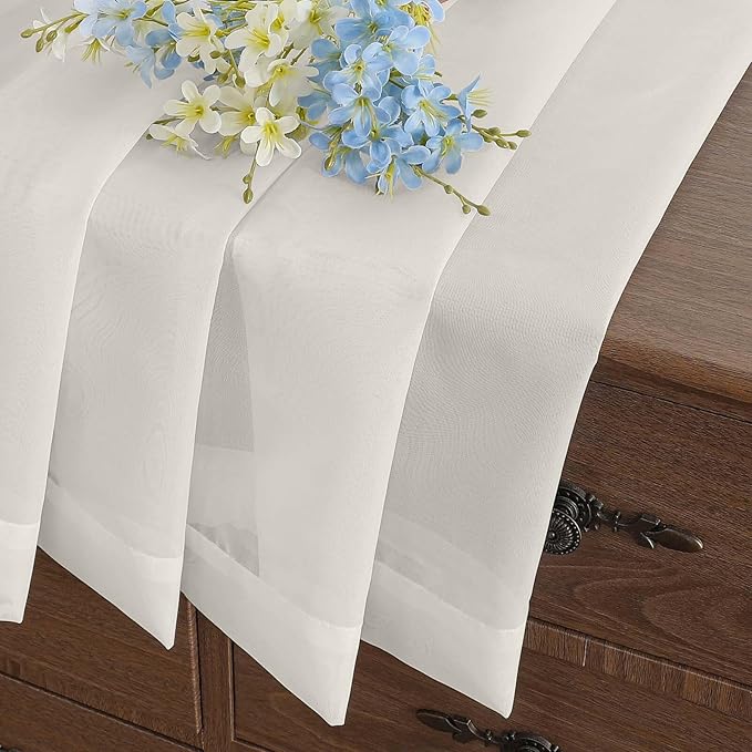 Ivory Sheer Curtains Tier 30 Inches Length 2 Panels Set, Light Filtering Lightweight Soft Window Treatments Drapes, Cute Elegant Cafe Curtains for Nursery, Dual Rod Pocket, 2x42Wx30L Inches