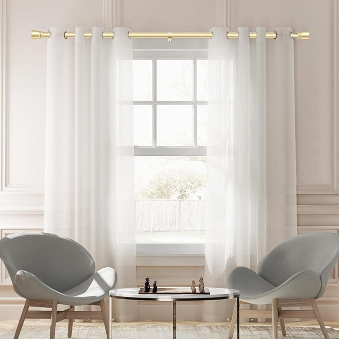 1” Diameter Gold Curtain Rod Itself is 30-90 Inch 2 Pack, Fit 30 to 84 Inch Windows with Heavy Duty Adjustable Telescopic Rod，Splicing Metal Extra Long Curtain Rod for Windows