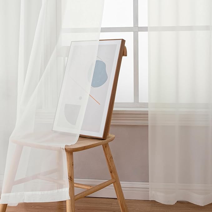 Aiyufeng Voile Sheer Ivory Curtains - Transparent Light Weight Soft Window Treatment Curtain Panels with Rod Pocket Top for Patio Door/Living Room (W59 x L96, 2 Panels), Ivory