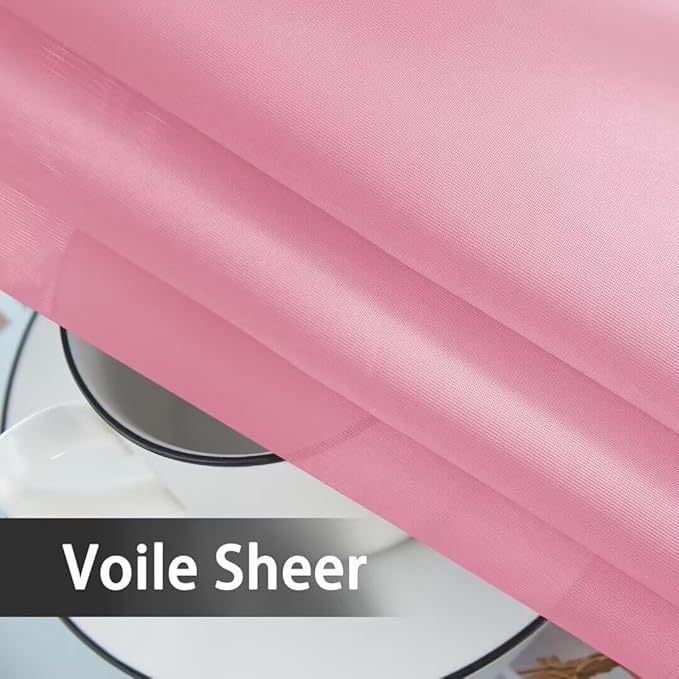 youleyar Solid Sheer Rod Pocket Curtain Voile Draperies 2 Panels White Beige Black Grey Coffee 52 Inch Width 72 Inch Long 1 Pair for Kitchen Bedroom Children Living Room Yard(Light Pink,52Wｘ72L)