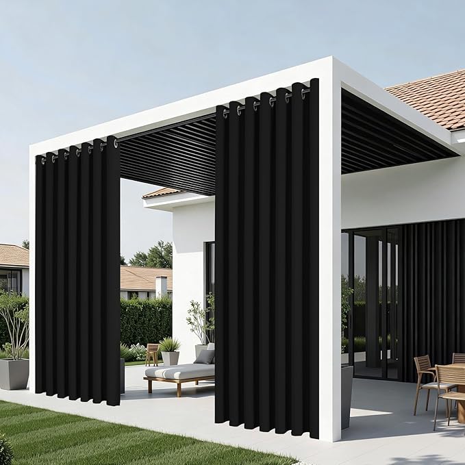 Joydeco Blackout Patio Sliding Door Curtains 90 Inches Long, Grommet Privacy Room Divider Curtains, Extra Wide Thermal Blackout Drapes for Bedroom Living Room (Black, 60Wx90L, 1 Panel)