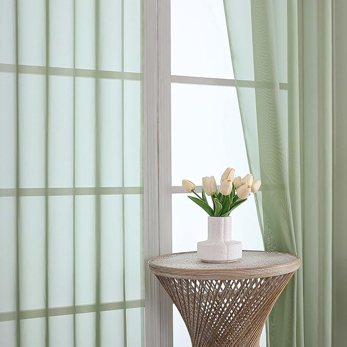 OVZME Sage Green Sheer Curtains 72 Inches Long 2 Panels Set, Light Filtering Sheer Curtains for Living Room Bedroom 59 Inch Extra Wide, Modern Voile Filmy Rod Pocket Window Drapes, 59Wx72L Inches