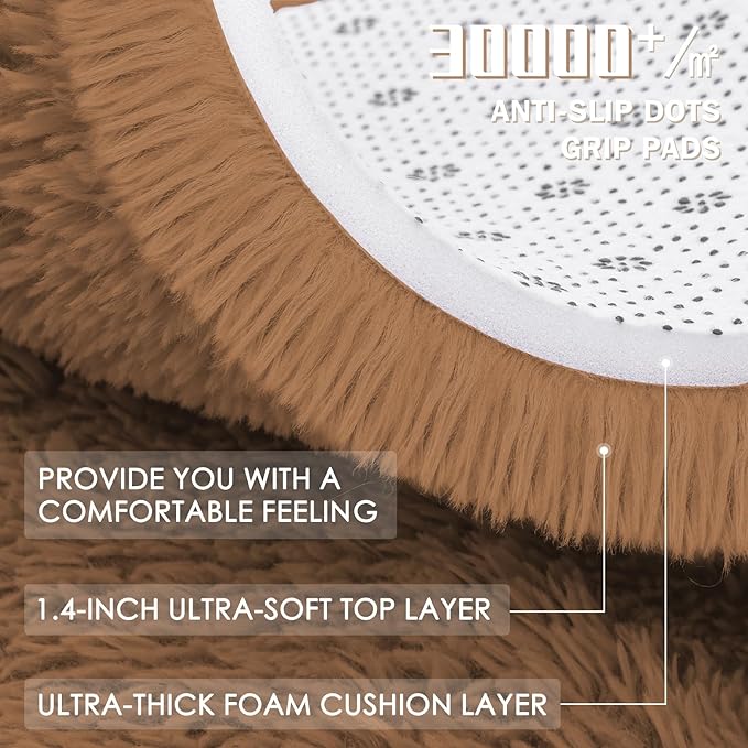 OLANLY Khaki Round Rugs for Bedroom - Machine Washable, 6 ft Circle Area Rugs for Living Room, Soft and Fluffy Shaggy Carpet for Teen Girl and Boys, Nursery Rooms, Dorms, Home Decor Aesthetic