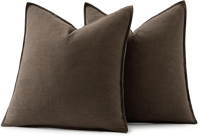 MIULEE Decorative Linen Pillow Covers 18x18 Inch Dark Coffee Chocolate Boho Farmhouse Neutral Winter Couch Throw Pillows for Bed Pack of 2 Accent Modern Pillowcase Sofa Livingroom Home Decor
