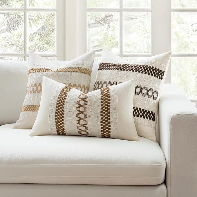 MIULEE Set of 2 Coco Brown Boho Decorative Lumbar Pillow Covers 12x20 Inch Farmhouse Rustic Couch Throw Pillows Modern Cotton Cushion Covers Retro Cute Macrame Woven Spring Decor for Bed Sofa Chair