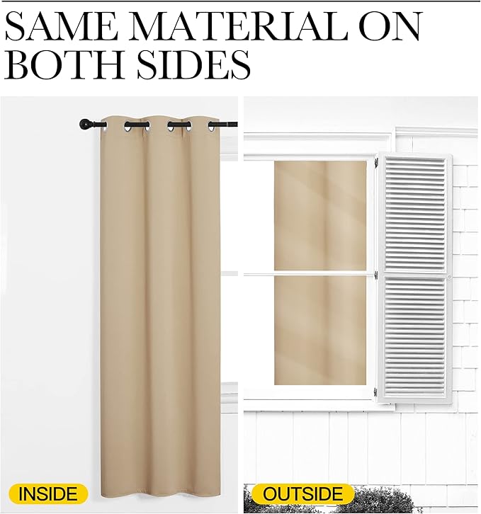 NICETOWN Blackout Curtain Panels for Bedroom, Biscotti Beige, 2 Panels, W55 x L57-inch, Grey, Thermal Insulated Grommet Top Blackout Draperies and Drapes for Basement