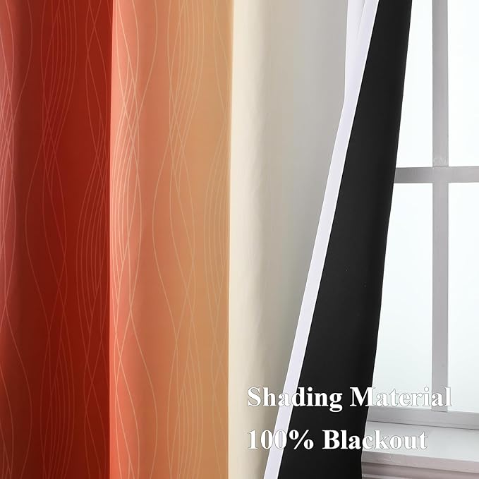 Estelar Textiler Burnt Orange and Greyish White Ombre Blackout Curtains & Drapes for Living Room, Thermal Insulated Grommet Energy Saving Window Gradient Curtains for Bedroom, 52Wx108L, 2 Panels