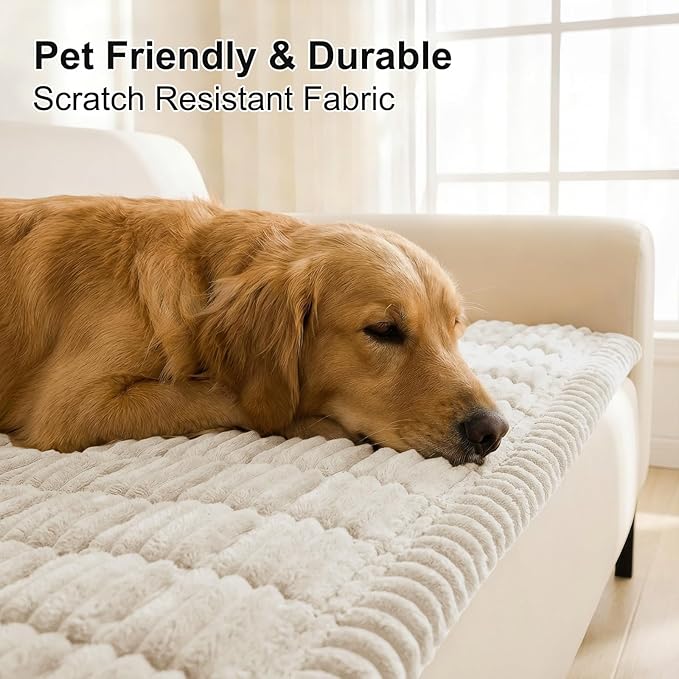 Smiry Couch Cover for Dogs Washable, Non Slip Fuzzy Pet Couch Covers for 3 Cushion Sofa Pet Friendly, Thick Soft Sofa Slipcovers Cushion Protector (White, 27.6" x 82.7")