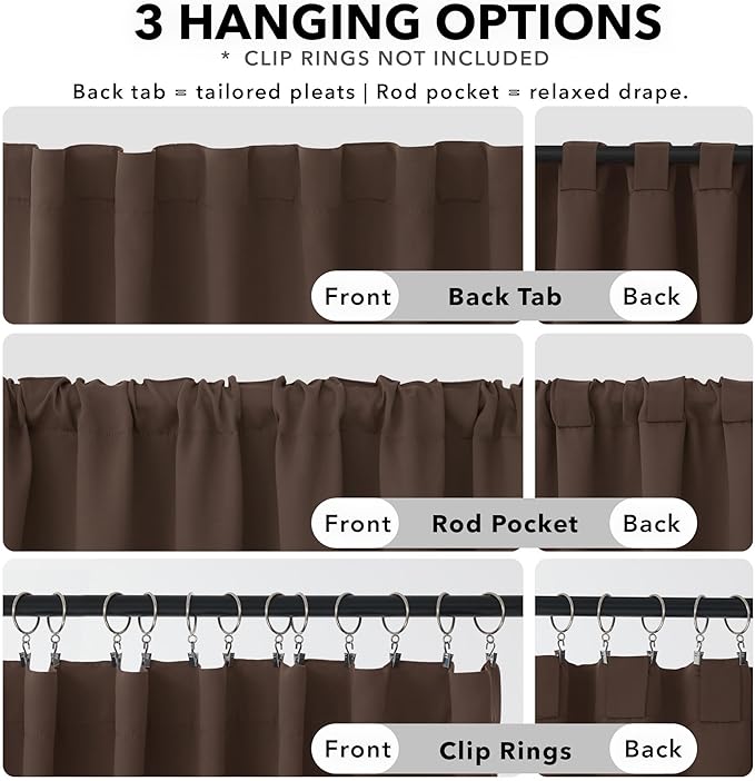 Deconovo Blackout Curtains, Thermal Insulated, W70 x L63 2 Panels, Back Tab, Machine Washable, Room-Darkening Drapes for Bedroom/Living Room Brown