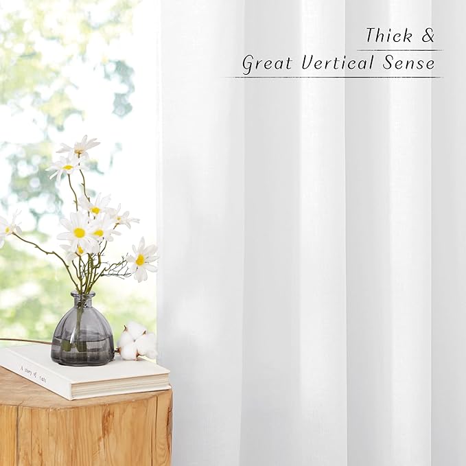 NICETOWN Thick White Linen Bedroom Curtains for 63 inches Long, Grommet Privacy Added Linen Weave Window Treatments with Light Filtering Drapes for Nursery, 2 Panels, W42 x L63