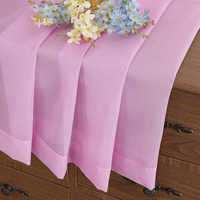Light Pink Window Sheer Curtains 45 Inches Length, Voile Short Curtains for Living Room Bedroom, Modern Soft Window Drapes 2 Panels Set, Top Dual Rod Pocket Design, 2x42Wx45L Inches