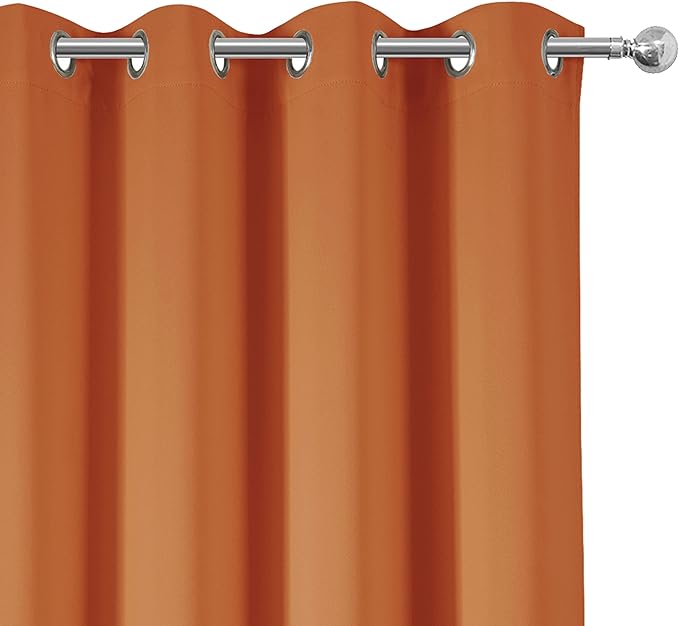 LEMOMO Orange Blackout Curtains 66 x 63 Inch Length/Set of 2 Curtain Panels/Thermal Insulated Room Darkening Blackout Curtains for Bedroom
