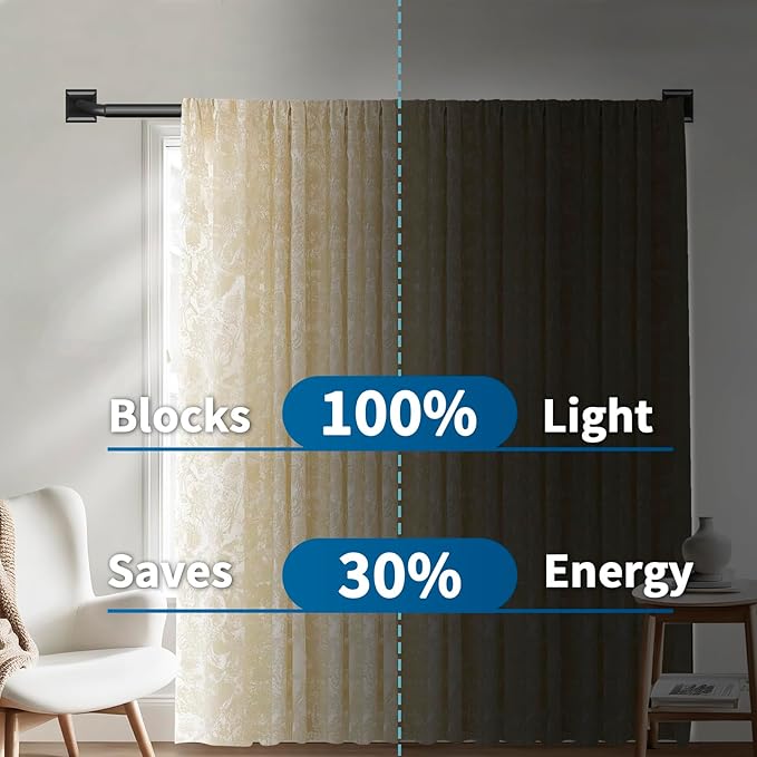 Black Curtain Rods for Windows 66-152Inch(5.5-12.7ft) Heavy Duty Wrap Around Blackout Curtain Rods, Extra Long Adjustable Room Darkening Drapery Rod for Bedroom, Living Room & Outdoor Patio