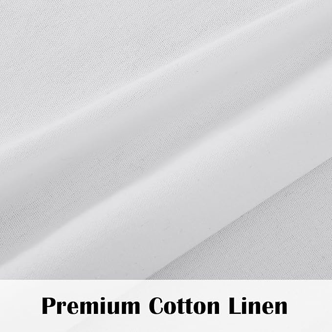 FRAMICS Farmhouse Valance Curtains, Boho Cotton Linen Kitchen Valance, White Rustic Button Window Valances for Kitchen Bathroom Bedroom, Country Rod Pocket Valances for Windows, White, 52 x 18 Inch