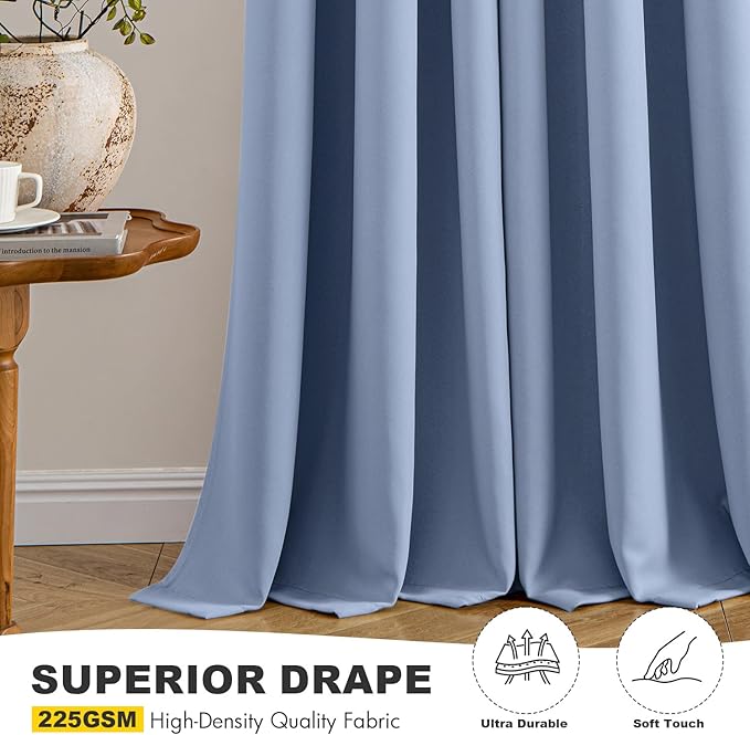 MIULEE Denim Blue Blackout Curtains for Bedroom Living Room 84 Inches Long 2 Panels, Thermal Insulated Room Darkening Drapes Solid Grommet Noise Reduction Light Blocking Window Treatments 40x84 Inch